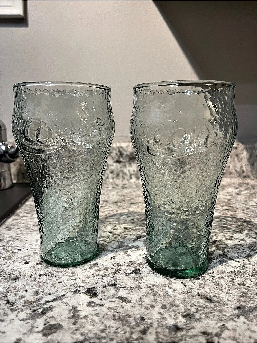 Coca-Cola Textured Glass Tumbler Embossed Logo Set of 2 Green